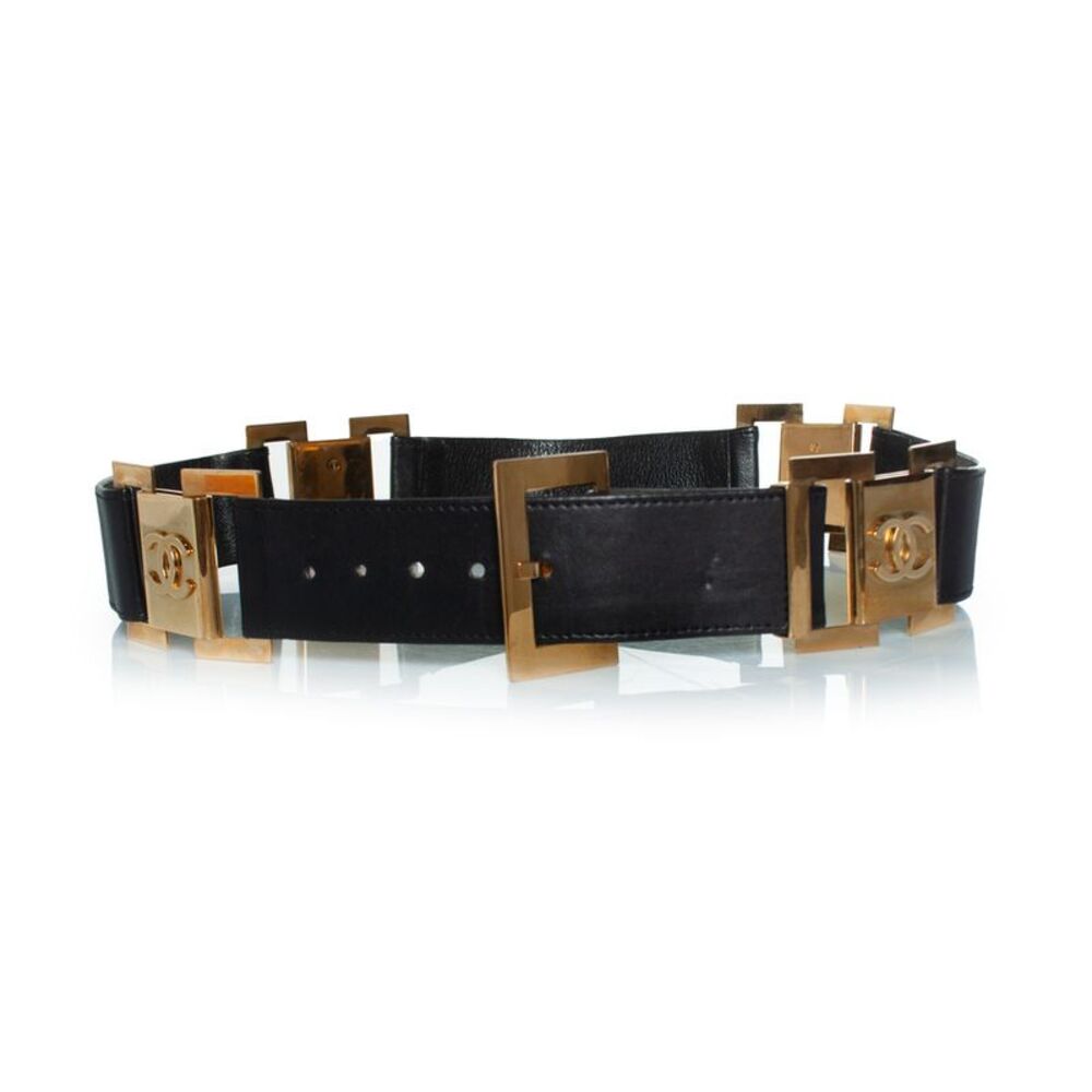 Chanel, vintage black leather logo belt